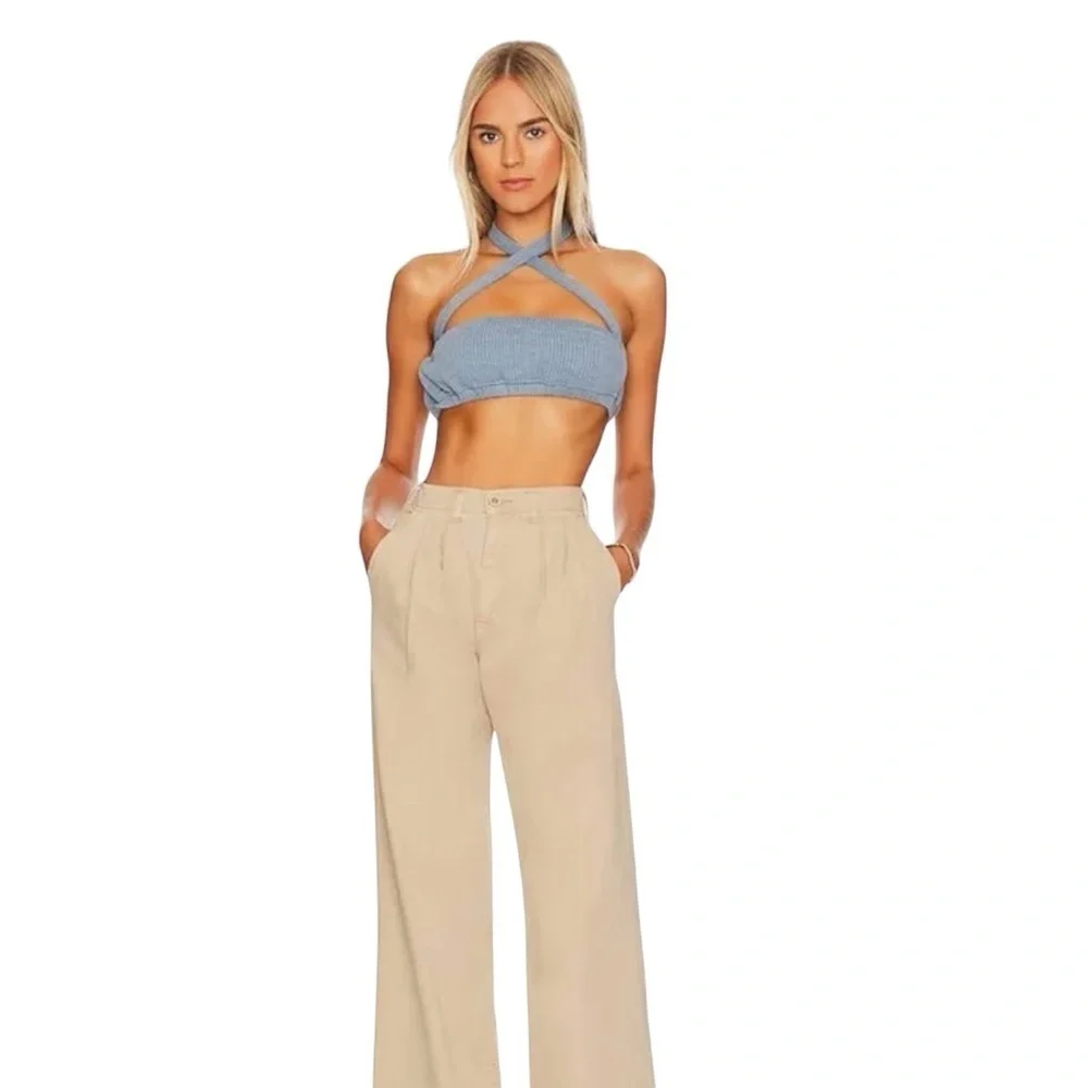 WeWoreWhat Halter Bra Top in Storm Size Medium, ribbed knit fabric & elastic - Picture 4 of 10